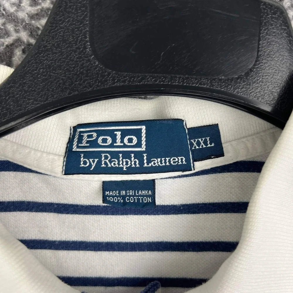 Vintage Polo Ralph Lauren Polo Shirt Men XXL White Striped Short Sleeve Cotton